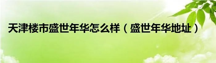 天津楼市盛世年华怎么样（盛世年华地址）