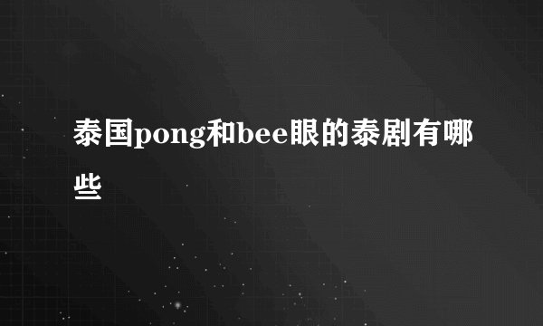泰国pong和bee眼的泰剧有哪些