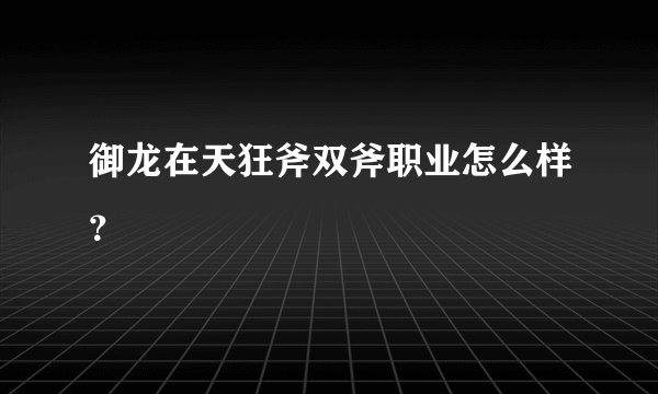 御龙在天狂斧双斧职业怎么样？