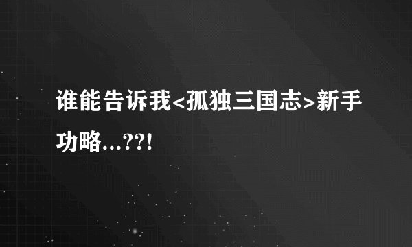 谁能告诉我<孤独三国志>新手功略...??!