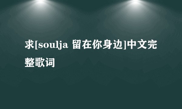 求[soulja 留在你身边]中文完整歌词