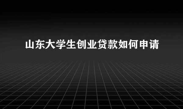 山东大学生创业贷款如何申请