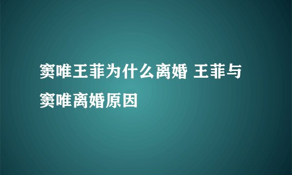 窦唯王菲为什么离婚 王菲与窦唯离婚原因