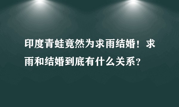 印度青蛙竟然为求雨结婚!求雨和结婚到底有什么关系?