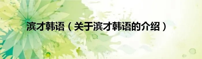 滨才韩语（关于滨才韩语的介绍）
