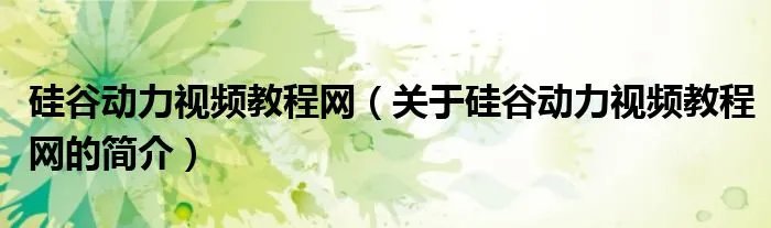 硅谷动力视频教程网（关于硅谷动力视频教程网的简介）