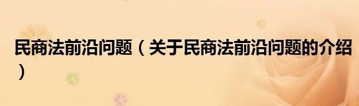 民商法前沿问题（关于民商法前沿问题的介绍）