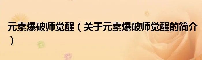 元素爆破师觉醒（关于元素爆破师觉醒的简介）