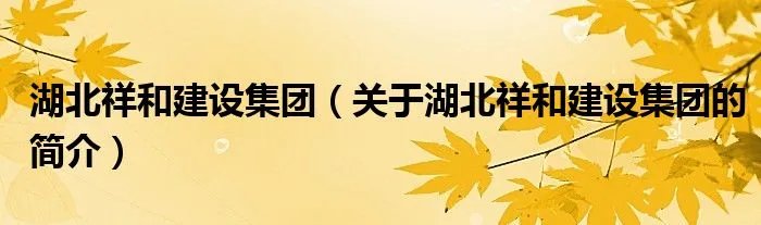 湖北祥和建设集团（关于湖北祥和建设集团的简介）