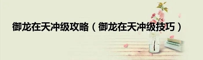 御龙在天冲级攻略（御龙在天冲级技巧）
