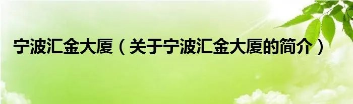 宁波汇金大厦（关于宁波汇金大厦的简介）