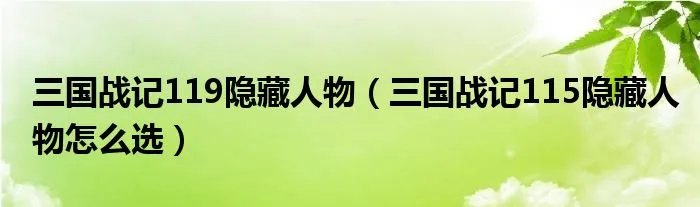 三国战记119隐藏人物（三国战记115隐藏人物怎么选）