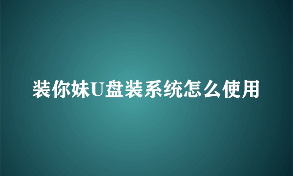 装你妹U盘装系统怎么使用