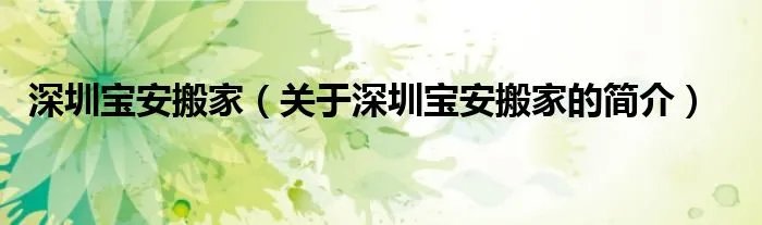 深圳宝安搬家（关于深圳宝安搬家的简介）
