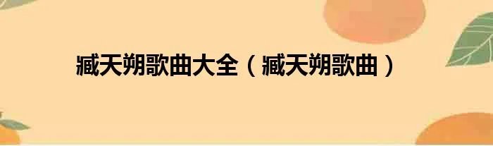 臧天朔歌曲大全（臧天朔歌曲）