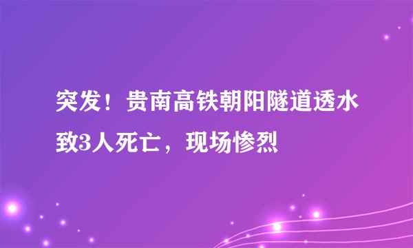 突发！贵南高铁朝阳隧道透水致3人死亡，现场惨烈