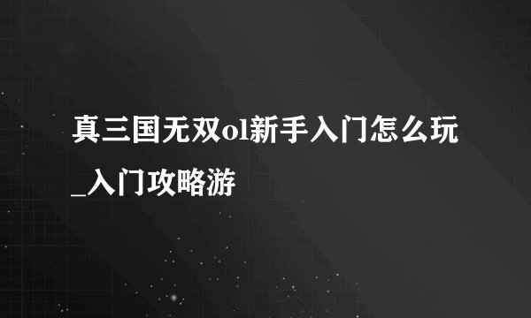 真三国无双ol新手入门怎么玩_入门攻略游