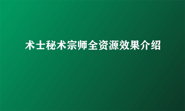 术士秘术宗师全资源效果介绍