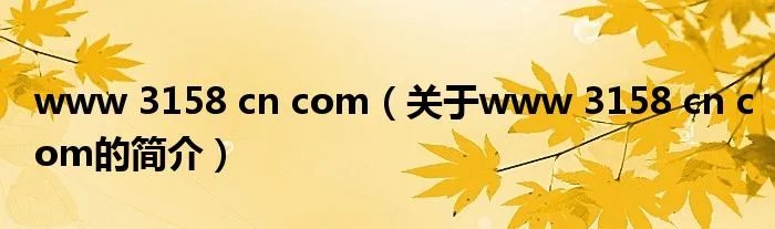 www 3158 cn com（关于www 3158 cn com的简介）