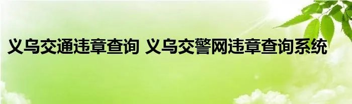 义乌交通违章查询 义乌交警网违章查询系统
