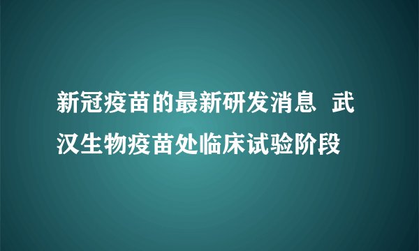 新冠疫苗的最新研发消息  武汉生物疫苗处临床试验阶段