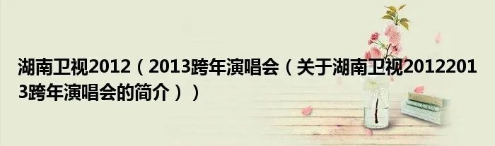 湖南卫视2012（2013跨年演唱会（关于湖南卫视20122013跨年演唱会的简介））