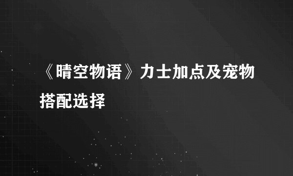 《晴空物语》力士加点及宠物搭配选择
