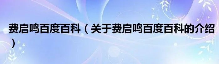 费启鸣百度百科（关于费启鸣百度百科的介绍）