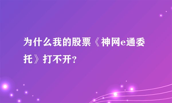 为什么我的股票《神网e通委托》打不开？