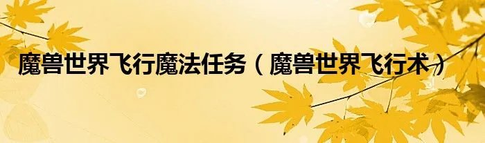 魔兽世界飞行魔法任务（魔兽世界飞行术）