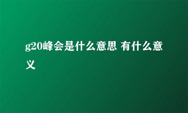 g20峰会是什么意思 有什么意义