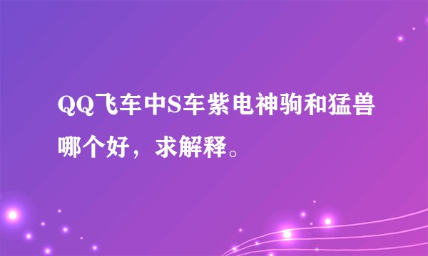 QQ飞车中S车紫电神驹和猛兽哪个好，求解释。
