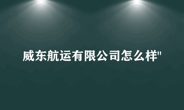 威东航运有限公司怎么样