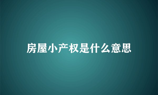 房屋小产权是什么意思