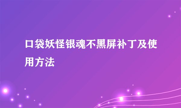 口袋妖怪银魂不黑屏补丁及使用方法