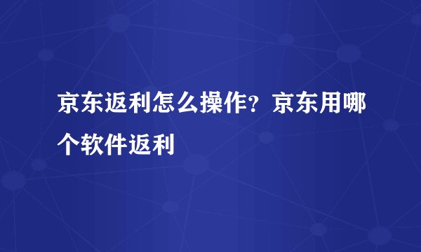 京东返利怎么操作？京东用哪个软件返利