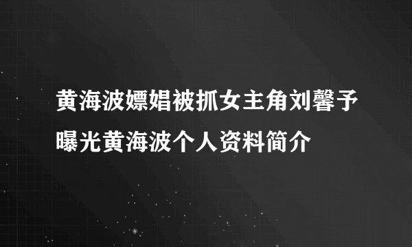 黄海波嫖娼被抓女主角刘馨予曝光黄海波个人资料简介
