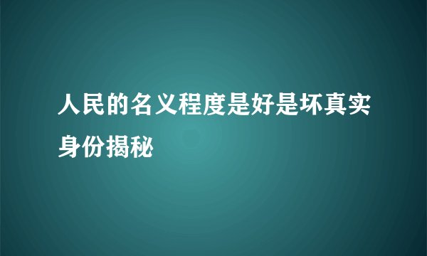 人民的名义程度是好是坏真实身份揭秘