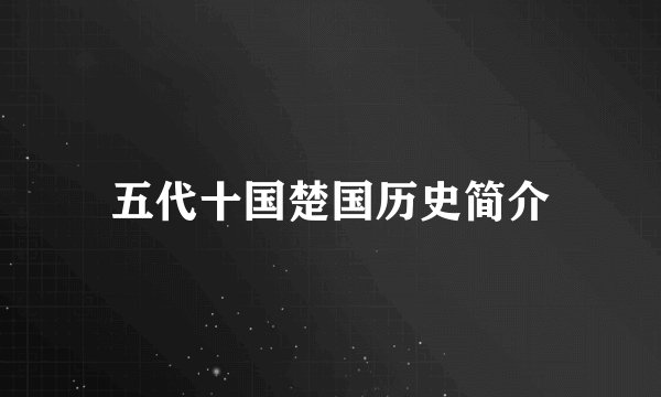 五代十国楚国历史简介