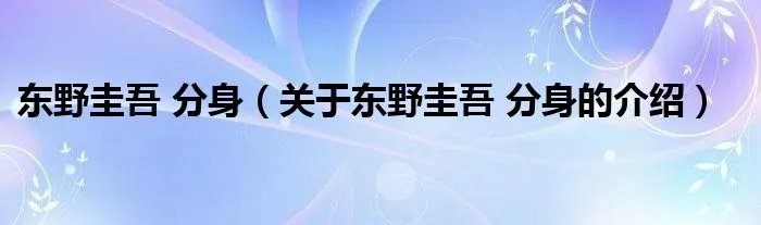 东野圭吾 分身（关于东野圭吾 分身的介绍）