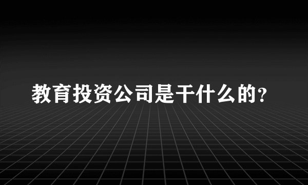 教育投资公司是干什么的？