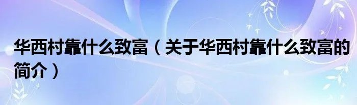 华西村靠什么致富（关于华西村靠什么致富的简介）