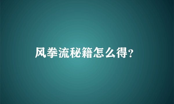 风拳流秘籍怎么得？