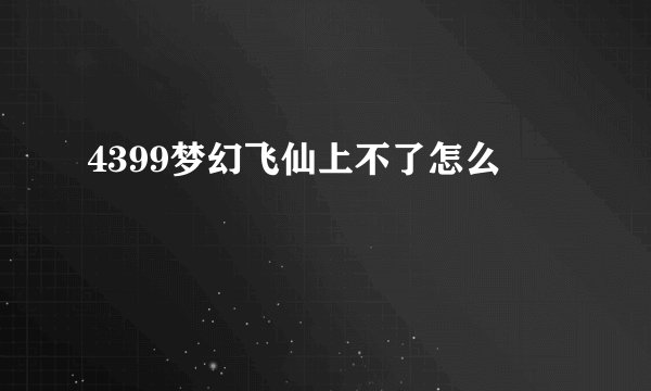 4399梦幻飞仙上不了怎么