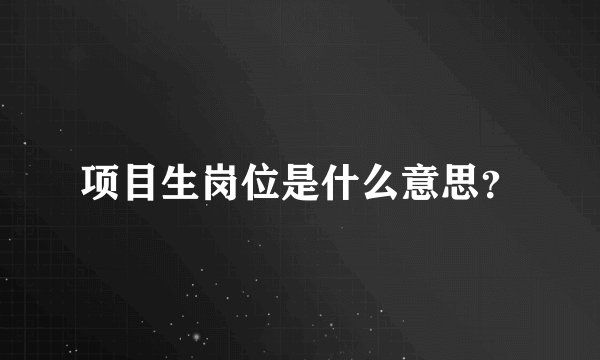 项目生岗位是什么意思?