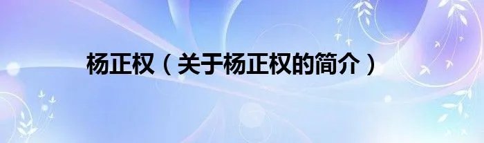 杨正权（关于杨正权的简介）