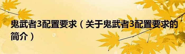 鬼武者3配置要求（关于鬼武者3配置要求的简介）