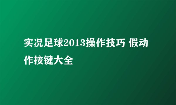 实况足球2013操作技巧 假动作按键大全