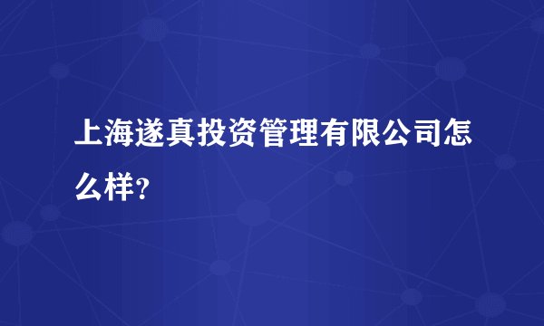 上海遂真投资管理有限公司怎么样？