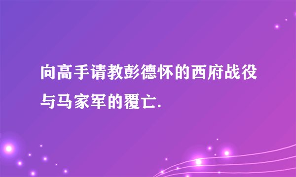 向高手请教彭德怀的西府战役与马家军的覆亡.